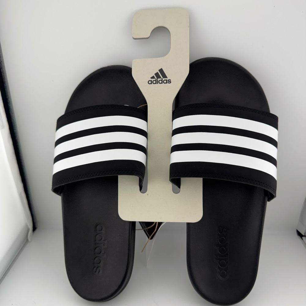 Adidas Adilette Comfort Slides Men 6 Women 7 Black White New JS4313 Sandals
